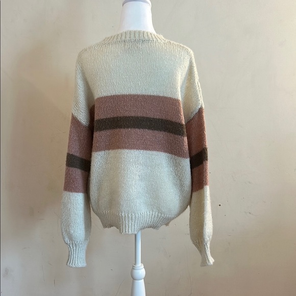 Dreamers oversize Striped Cream pink and Brown Women's Sweater - Picture 4 of 13